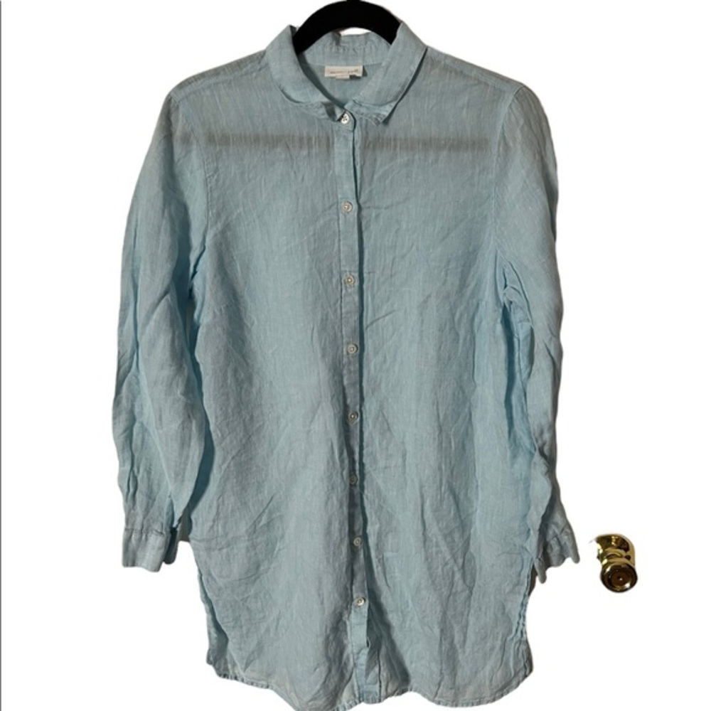 J. Jill Light Blue Linen Button-Up Tunic